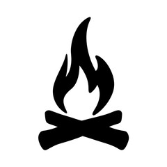 Stylized black silhouette of a campfire with burning wood and flames