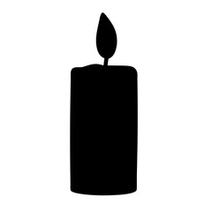 Silhouette of a candle with a burning flame against a white background