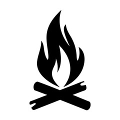 Simple black and white graphic illustration of a campfire with burning flames
