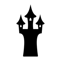 Spooky Halloween Haunted House Silhouette with Turrets and Pointed Roofs Design
