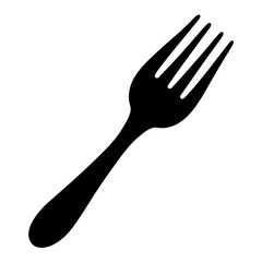 Simple black silhouette of a fork on a white background, tableware item