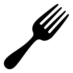 Minimalist depiction of a black fork with four tines on white backdrop