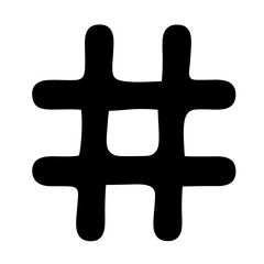Black hashtag symbol with rounded edges on a white background