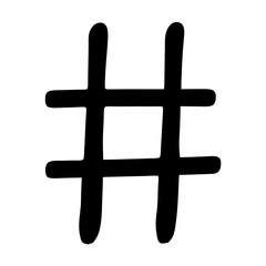 Simple hand drawn black hashtag on a white background for design element