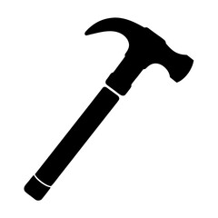Simple black silhouette illustration of a claw hammer on a white background