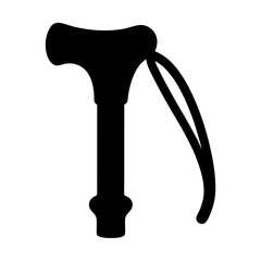 Black Silhouette of a Traditional Wooden Walking Cane with a Wrist Strap