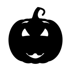 Simple black silhouette of a Halloween Jack O Lantern on white