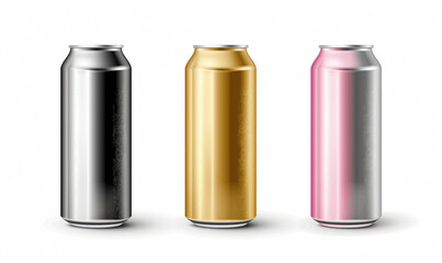 Set of Blank Aluminum Cans for Beer, Soda, or Energy Drink Packaging