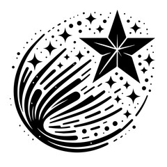 Stylized Black Starburst and Comet Design.