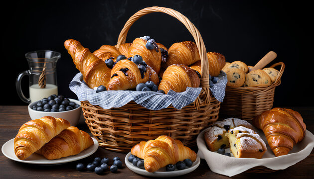 Farmhouse bounty: traditional basket overflows with freshly baked delights - Powered by Adobe