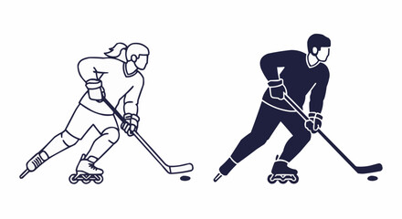 Fototapeta premium Inline Hockey Athletes – Male and Female Motion Vector Set
