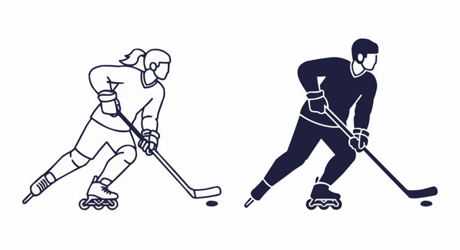 Inline Hockey Athletes &ndash; Male and Female Motion Vector Set
