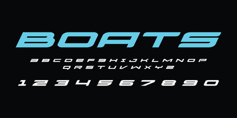 Obraz premium Boats Racing Speed Alphabet Font Vector Bold Sport Typography Letters Download it in high resolution format and print in any size