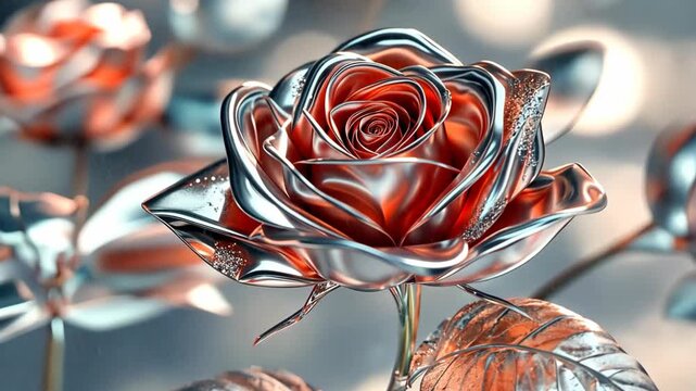surreal flower beautiful crystal red rose with sparkle shiny light 