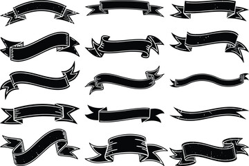 Retro Black Ribbon Banner Vector Set – Vintage Label Elements for Logos and Design