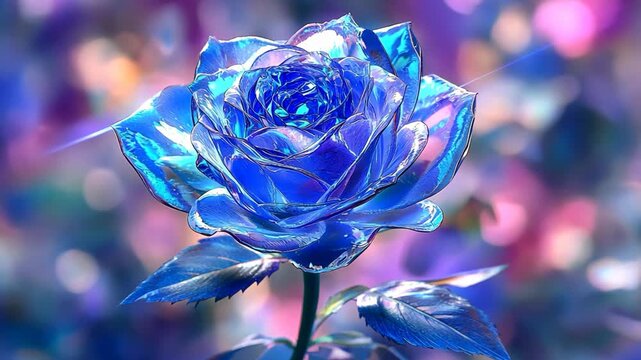 surreal flower beautiful crystal blue  rose with sparkle shiny light 