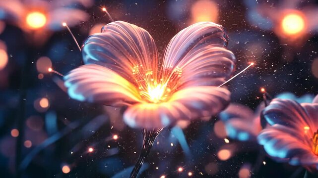 surreal flower beautiful crystal colorful rose with sparkle shiny light 