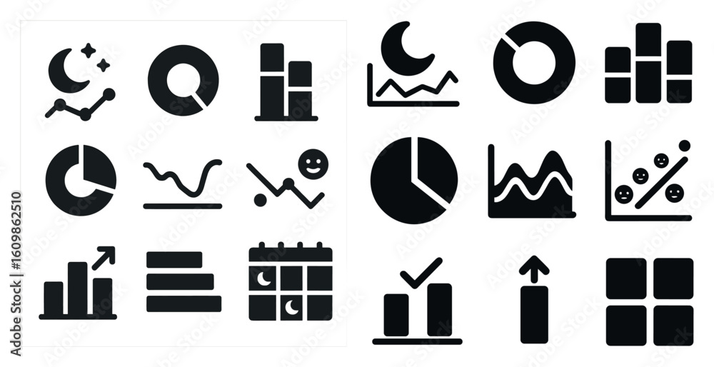 Poster collection of graphs and charts in black and white. the graphs are arranged in a grid and include a 