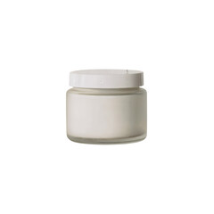 Elegant frosted glass jar with white lid for beauty products, skincare, or cosmetics packaging.