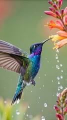 Obraz premium Hummingbird feeding on nectar from orange flower image