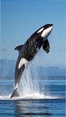 Fototapeta premium Orca breaching ocean spray whale leaping