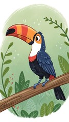 Colorful toucan perched on branch bird tropical