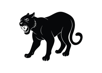 Obraz premium Angry panther silhouette black vector white background