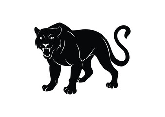Angry panther silhouette black vector white background
