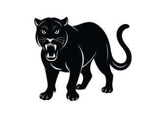 Fototapeta premium Angry panther silhouette black vector white background
