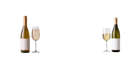 Two bottles of white wine paired with two filled wine glasses, showcasing elegance and a refined drinking experience.
