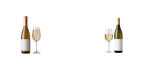 Two bottles of white wine paired with two filled wine glasses, showcasing elegance and a refined drinking experience.