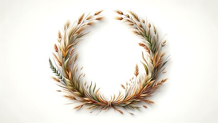 Elegant Wheat and Grass Wreath Illustration with Copy Space for Invitations and Greetings with a Minimalist Aesthetic