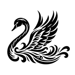 Fototapeta premium Elegant Black Swan with Ornate Wings and Tail.
