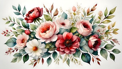 Watercolor Floral Arrangement with Roses and Greenery Elegant Bouquet Illustration for Wedding Invitations and Greeting Cards Beautiful Floral Design