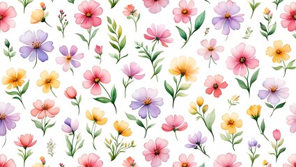 Watercolor Floral Pattern with Pastel Colors and Delicate Details Perfect for Springtime Designs and Feminine Themes