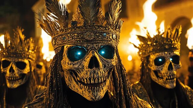 necromancer skeleton warrior with blue glowing eyes in dungeon 