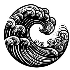 Fototapeta premium Stylized Black and White Ocean Wave Design.