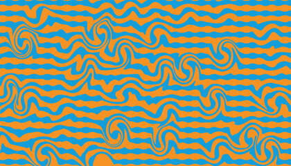 Colorful psychedelic wave background with red and yellow dynamic curves in abstract 1960s 1970s retro mod style, horizontal and vertical layout for banners, posters, and prints