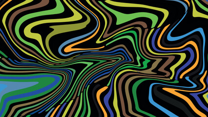 Vintage retro style abstract vector background featuring red, yellow, and multicolored dynamic wave patterns in 60s 70s psychedelic design across horizontal and vertical orientations