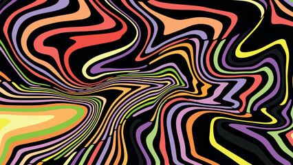 Horizontal and vertical abstract background with flowing colorful waves in red and yellow retro tones, groovy 60s 70s inspired vector design for fashion, print, and branding