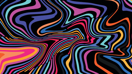 Horizontal and vertical abstract background with flowing colorful waves in red and yellow retro tones, groovy 60s 70s inspired vector design for fashion, print, and branding