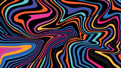 Horizontal and vertical abstract background with flowing colorful waves in red and yellow retro tones, groovy 60s 70s inspired vector design for fashion, print, and branding