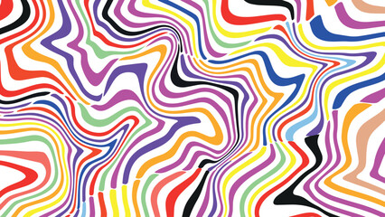 Multicolor retro wave background with red and yellow curved lines in vintage 60s 70s psychedelic style, abstract vector design for posters, wallpapers, and visual art projects