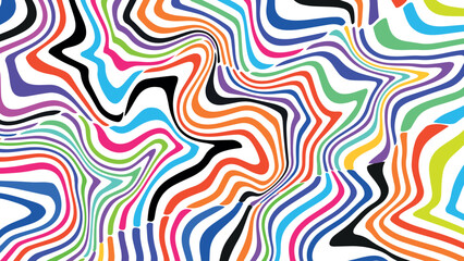 Abstract curved wave vector in bold retro colors of red, yellow, and multicolor hues, 60s and 70s inspired background in both horizontal and vertical layout for modern visuals