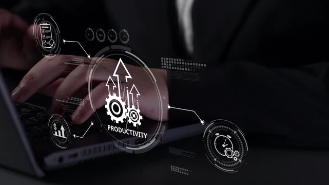 Productivity improvement in digital business, showing productivity tools, productivity tracking, productivity optimization, and workflow for business workplace efficiency. Muxer