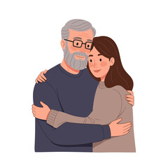 Obraz premium Cartoon of an older man with glasses hugging a young woman