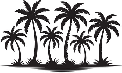 Fototapeta premium Palm Tree Silhouette Vector Set – Tropical Beach Scene
