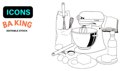 "Flat Cartoon Baking Tools & Ingredients Set – Pastel Clipart"