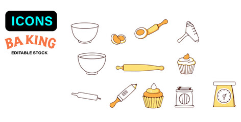 "Flat Cartoon Baking Tools & Ingredients Set – Pastel Clipart"