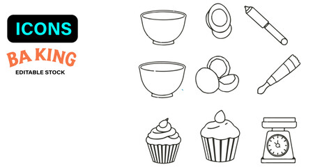 "Flat Cartoon Baking Tools & Ingredients Set – Pastel Clipart"